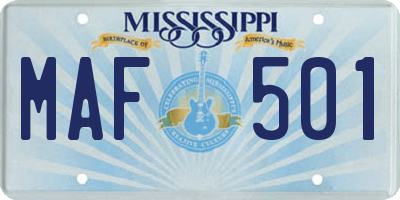 MS license plate MAF501