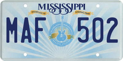 MS license plate MAF502