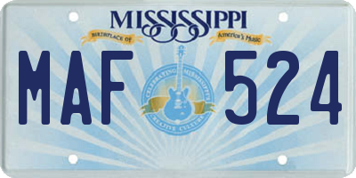 MS license plate MAF524
