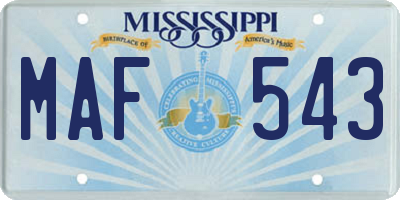 MS license plate MAF543