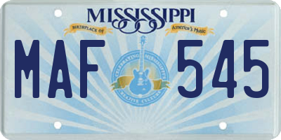 MS license plate MAF545