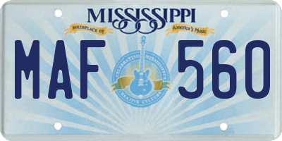 MS license plate MAF560