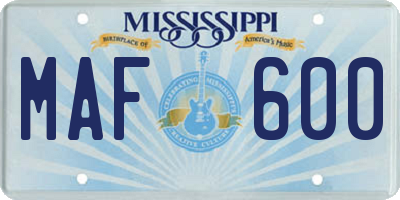MS license plate MAF600