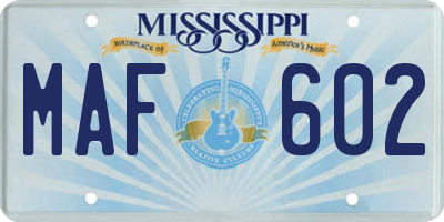 MS license plate MAF602