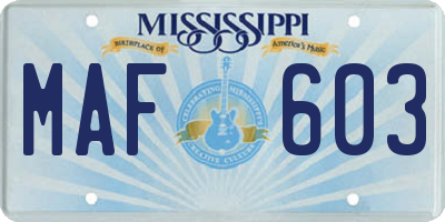 MS license plate MAF603