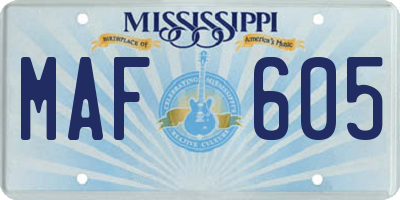 MS license plate MAF605
