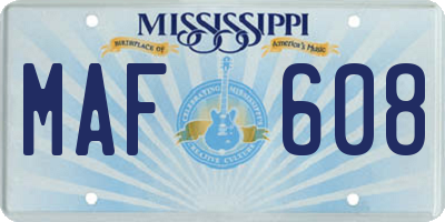 MS license plate MAF608