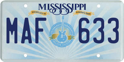 MS license plate MAF633