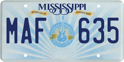 MS license plate MAF635