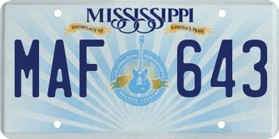 MS license plate MAF643