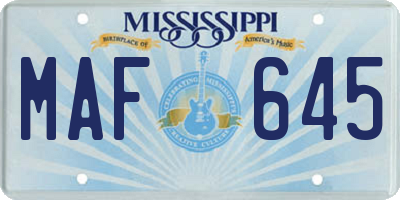 MS license plate MAF645