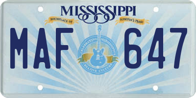 MS license plate MAF647