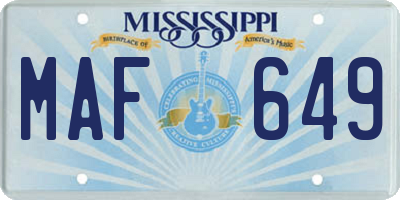 MS license plate MAF649