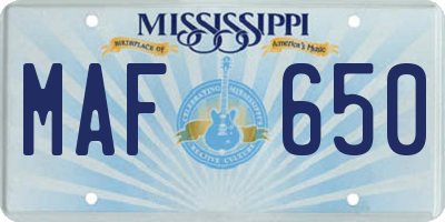 MS license plate MAF650