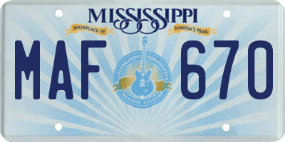 MS license plate MAF670