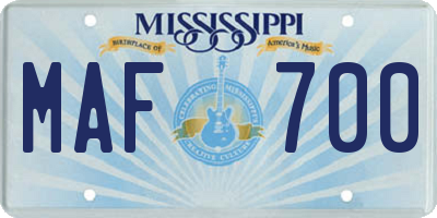 MS license plate MAF700