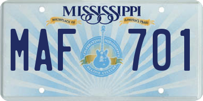 MS license plate MAF701