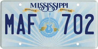 MS license plate MAF702