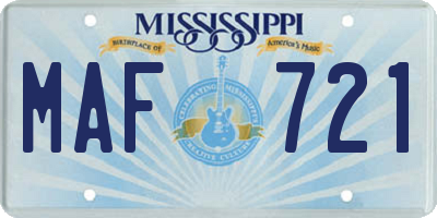 MS license plate MAF721