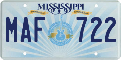 MS license plate MAF722