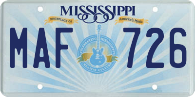 MS license plate MAF726