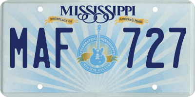 MS license plate MAF727