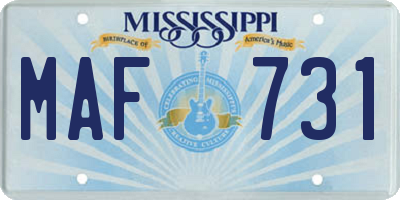 MS license plate MAF731