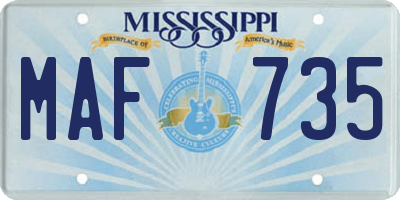 MS license plate MAF735