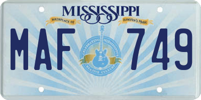 MS license plate MAF749