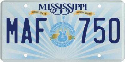 MS license plate MAF750