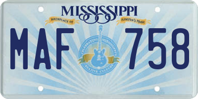 MS license plate MAF758