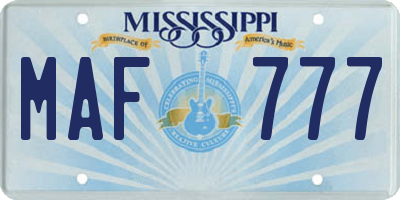 MS license plate MAF777