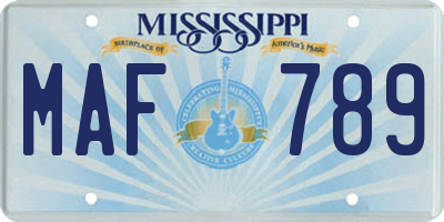MS license plate MAF789