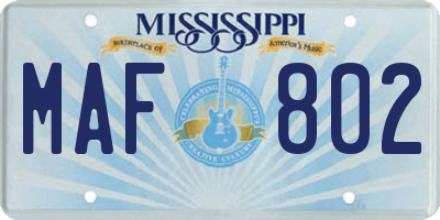 MS license plate MAF802