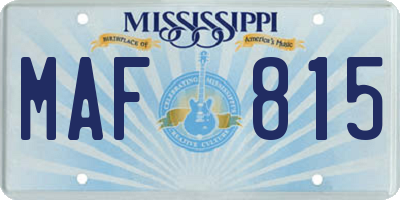 MS license plate MAF815
