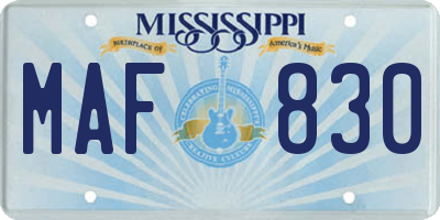 MS license plate MAF830