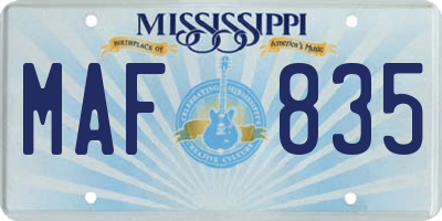 MS license plate MAF835