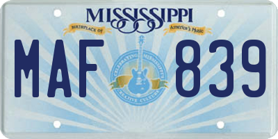 MS license plate MAF839