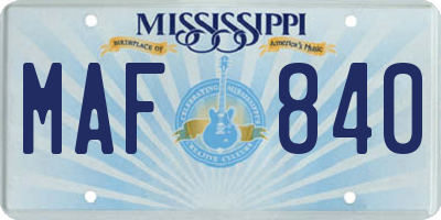 MS license plate MAF840