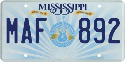 MS license plate MAF892