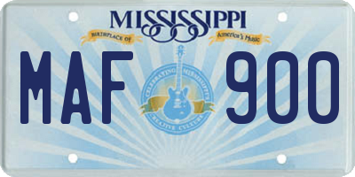 MS license plate MAF900