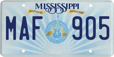 MS license plate MAF905