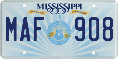 MS license plate MAF908