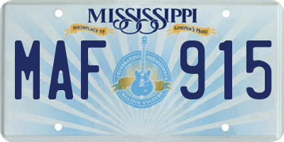 MS license plate MAF915