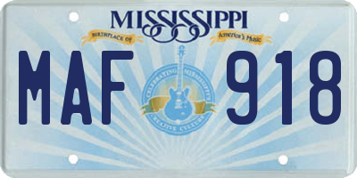 MS license plate MAF918