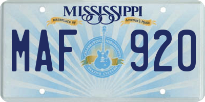 MS license plate MAF920