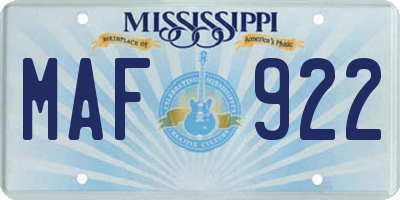 MS license plate MAF922