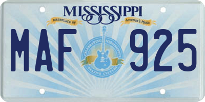MS license plate MAF925