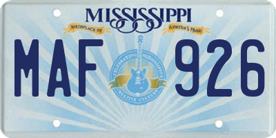 MS license plate MAF926