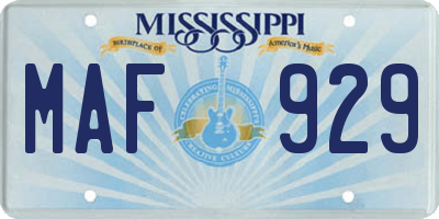 MS license plate MAF929
